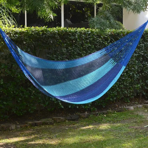 Miniatura 3 de NOVICA Hamaca maya tejida a mano de nailon turquesa azul, brisa de la tarde (individual)