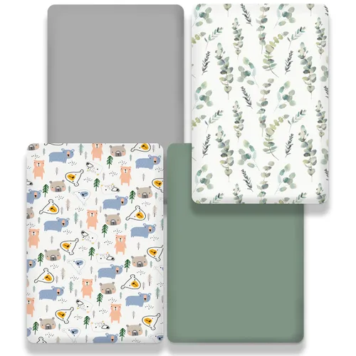Miniatura 5 de Bimocosy Pack and Play - Juego de 4 sábanas bajeras de 38 x 26 pulgadas, paquete n Play para niños y niñas, suaves y elásticas, para Graco Pack n