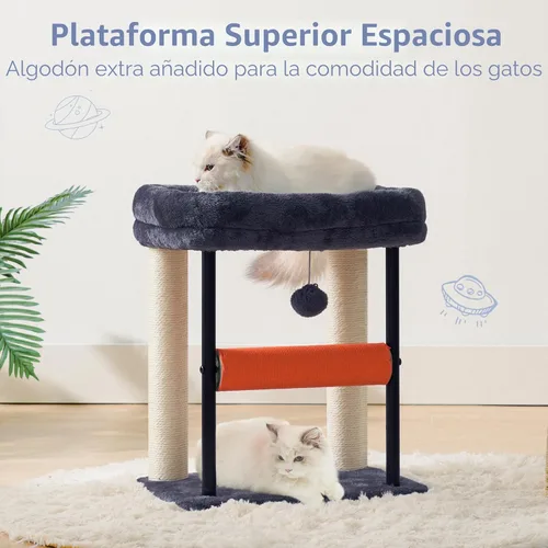 Miniatura 4 de Hey-brother Árbol para gatos, postes rascadores para gatos con cama, torre resistente con columnas totalmente envueltas en sisal y bola de juguete