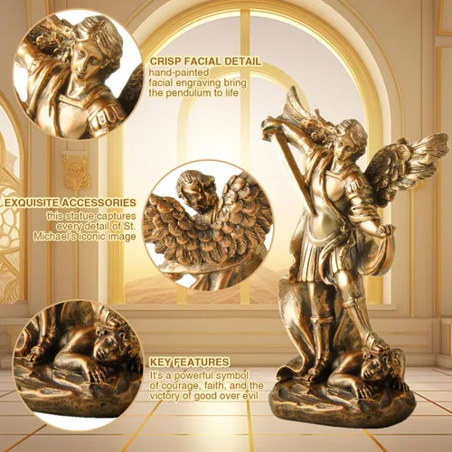 Miniatura 4 de Estatua de San Miguel Arcangel - Figura de ángel de San Miguel, estatua de resina con acabado de bronce antiguo, ideal para coleccionistas