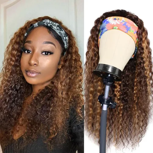 Miniatura 10 de Punmasa Peluca de cabello humano con diadema de onda profunda 99J de cabello humano para mujer, sin pegamento, sin encaje frontal, hecha a máquina