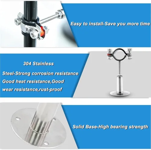 Miniatura 5 de 2 Pcs 304 Stainless Steel Adjustable Pipe Hanger Bracket with Base Plate & Screw – Fits 15-108mm OD Tubes for Wall Mount(50-100mm Adjust,45-48mm)