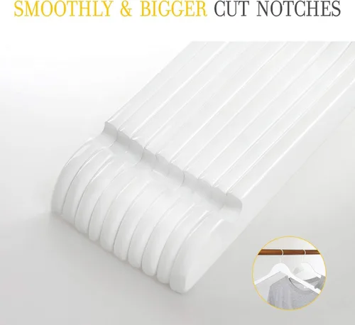 Miniatura 6 de TOPIA HANGER Paquete de 18 perchas de madera para vestido de novia, colgador de madera blanca con gancho blanco giratorio de 360°, muescas de corte