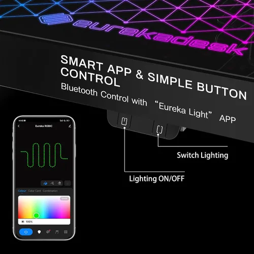 Miniatura 8 de EUREKA ERGONOMIC Escritorio LED RGB para juegos, sincronización de música, luces de escritorio de vidrio templado, 43 pulgadas, GTG I43, mesa