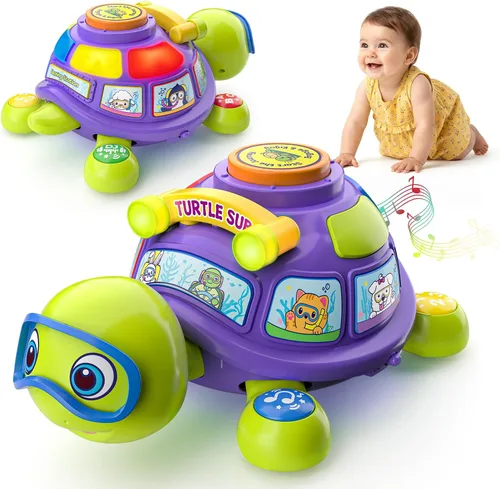 Miniatura 7 de Juguetes para bebés de 6 a 12 meses, juguete musical de tortuga para el desarrollo del tiempo boca abajo, juguete para gatear para 6, 7, 8, 9, 10