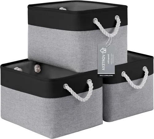 Miniatura 54 de Cestas de almacenamiento para estantes de 11.8 x 7.9 x 5.2 pulgadas, contenedores de almacenamiento plegables de tela con asas, organizador