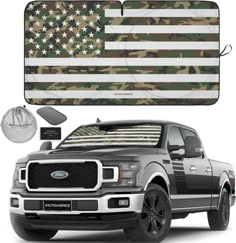 Miniatura 40 de Autoamerics Parasol para parabrisas de 1 pieza, bandera del águila americana, diseño patriótico de 3 Estados Unidos, parasol plegable para ventana