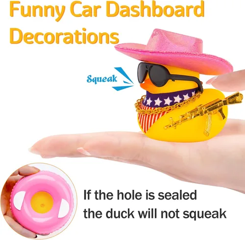 Miniatura 5 de wonuu Decoración de fiesta de pato de goma para automóvil, sombrero de vaquero espacial con purpurina brillante, accesorios para tablero