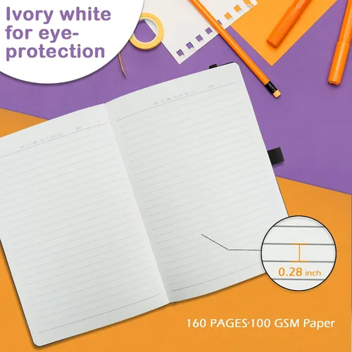 Miniatura 4 de ONAVIA Cuaderno de diario rayado A5, tapa dura, tamaño mediano de 5.5 x 8.3 pulgadas, 160 páginas de papel grueso de 3.53 oz/m², bloc de notas
