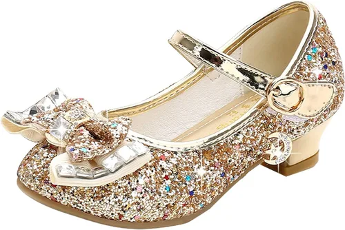 Walofou Zapatos de vestir para niñas de flores, zapatos de tacón para fiesta de boda, zapatos planos de princesa Mary Jane para niños pequeños