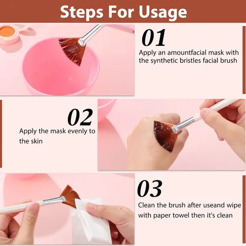 Miniatura 3 de Patelai 14 cepillos aplicadores de abanico, cepillos de máscara para herramientas de maquillaje facial para cosméticos faciales (marrón)