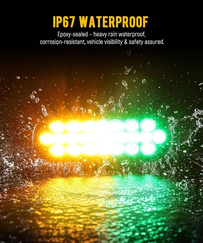 Miniatura 6 de Partsam 2 luces estroboscópicas ovaladas ámbar/verde de 6.5 pulgadas, 24 LED empotradas con patrones de flash cuádruple para remolque, luces