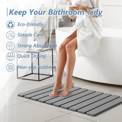 Miniatura 8 de AWW Tapete de baño plegable de piedra, de secado rápido, tierra de diatomeas con tapete antideslizante, súper absorbente, fácil de limpiar, compacto
