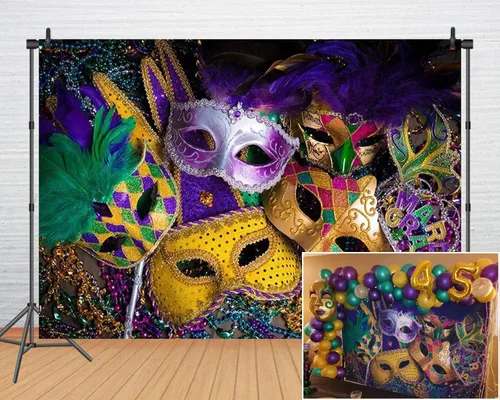 Miniatura 7 de Telón de fondo de fotografía con temática de Mardi Gras de 12 x 10 pies, para fiesta de cumpleaños, baile, cabina de fotos para boda, despedida