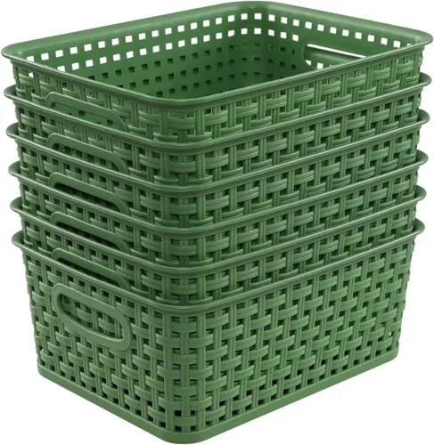 Miniatura 8 de Cesta de almacenamiento de plástico tejido, 10.03 x 7.55 x 4.09 pulgadas, juego de 6, verde
