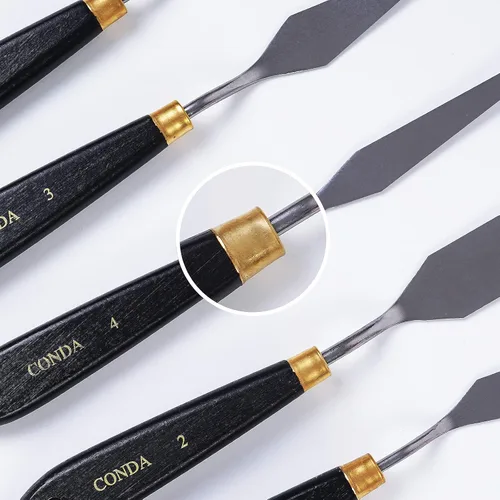 Miniatura 2 de conda Cuchillo de paleta para pintura de acero inoxidable, espátula, cuchillo de paleta de pintura al óleo, cuchillos de metal, mango de madera
