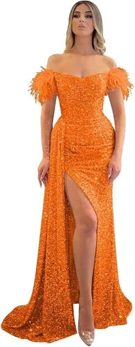 Miniatura 11 de Vestidos de fiesta de lentejuelas con hombros descubiertos, vestido formal de sirena brillante, vestido largo de fiesta de noche con abertura