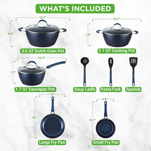 Miniatura 3 de NutriChef Juego de ollas y sartenes de 11 piezas, juego de utensilios de cocina antiadherentes con revestimiento de cerámica, asas frías al tacto