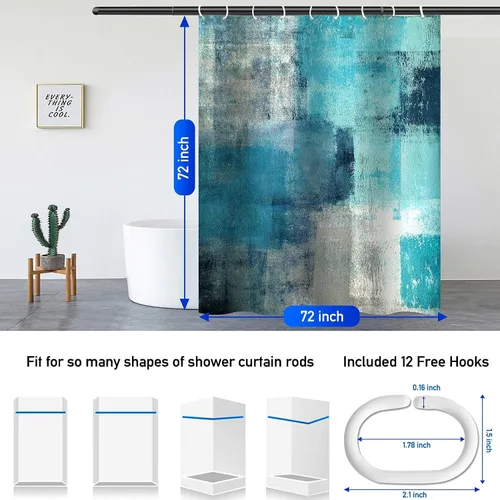 Miniatura 3 de Lnond 4 Piezas Juegos de Cortinas de Ducha de Baño Moradas con Alfombras, Arte de Pintura Púrpura y Gris Juegos de Baño con Cortina de Ducha