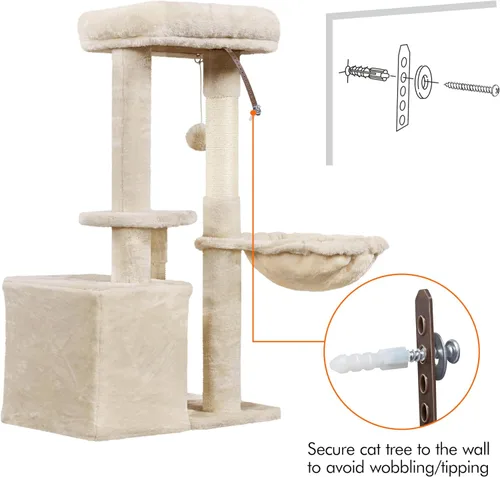 Miniatura 9 de Topeakmart Torre de árbol para gatos de interior, centro de actividades de árbol para gatos de 34.5 pulgadas con condominio y poste rascador, torre