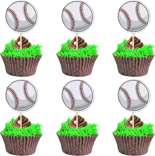 30 piezas de decoración para cupcakes de basetball de doble cara con temática de béisbol para baby shower, niños, jugadores de béisbol, fiestas de