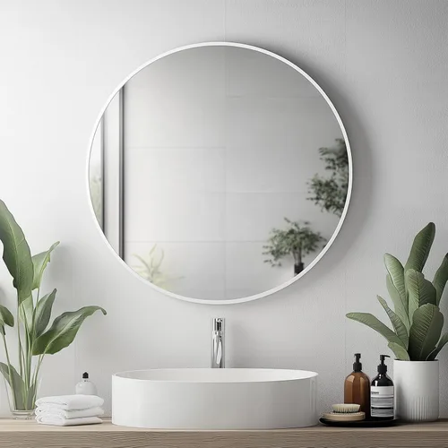 Growsun Espejo redondo de 24 pulgadas, espejo circular montado en la pared, espejo con marco de metal para tocador de baño, espejo de decoración del
