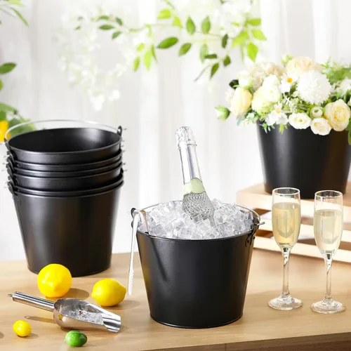 Miniatura 3 de Zopeal Juego de 24 cubos de cerveza galvanizados, 16 cubos de metal con 4 cucharadas y 4 pinzas, cubo de hielo rústico de 7 pulgadas para fiestas