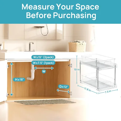 Miniatura 3 de Vtopmart - Organizadores de baño, 4 piezas, 2 niveles, transparentes, bajo el fregadero, almacenamiento para tocador o encimera, cajones