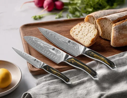 Miniatura 2 de Juego de cuchillos de Damasco 3 piezas: juego de cuchillos de chef profesional ultra afilados, cuchillos de cocina japoneses con núcleo de acero