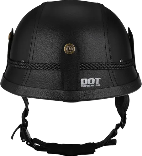 Miniatura 3 de Yesmotor - Casco de media cara estilo retro alemán de cuero hecho a mano con hebilla de liberación rápida y gafas protectoras - Aprobado por DOT