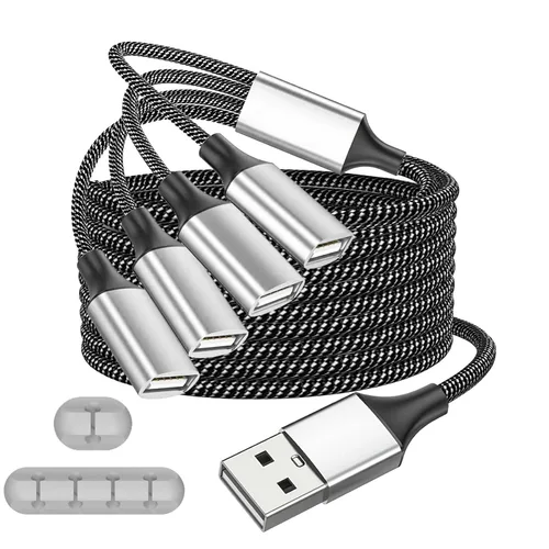 Fidioto Divisor USB Y, un cable de extensión USB de 1 macho a 4 hembra, soporte de divisor USBA para carga y transferencia de datos para