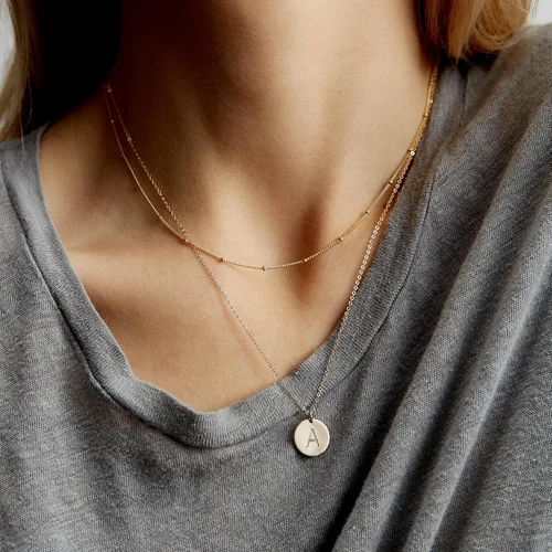 Miniatura 3 de M MOOHAM Collares de oro para mujer a la moda, collar con colgante personalizado, cadena de satélite delicada Collar chapado en oro de 16 quilates