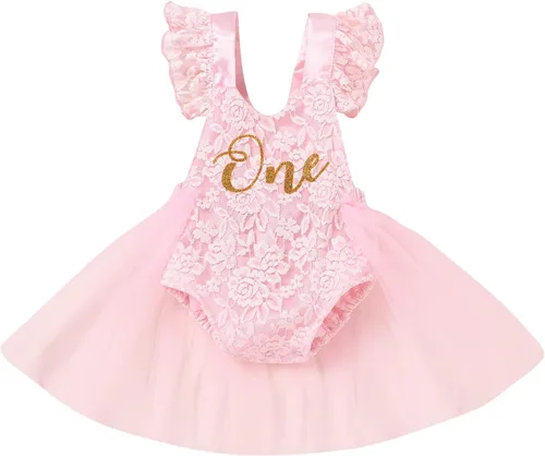 Miniatura 92 de Traje de bebé niña primer cumpleaños traje de encaje tul mameluco princesa tutú vestido de un año cumpleaños pastel Smash fotografía ropa