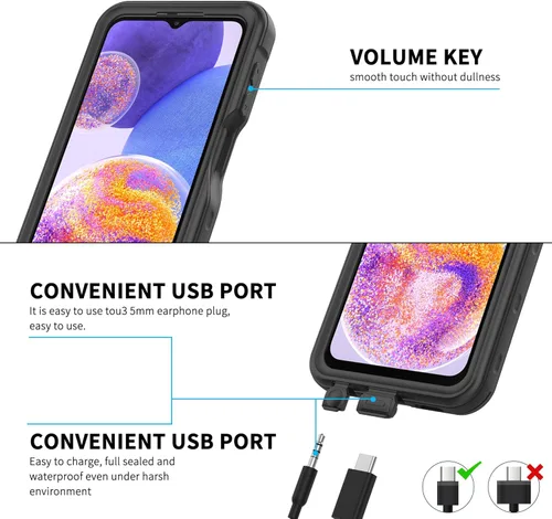 Miniatura 4 de Funda impermeable para Samsung Galaxy A23 5G, con protector de pantalla y cordón integrado, a prueba de polvo, a prueba de golpes, resistente