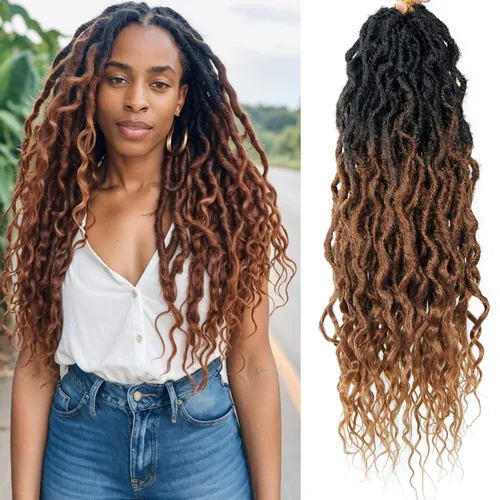 Miniatura 10 de Rastas sintéticas de ganchillo trenzadas, trenzas bohemias de 24 pulgadas, rastas sintéticas ombré, cabello trenzado afro rastas 1B