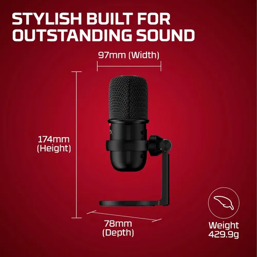 Miniatura 8 de HyperX SoloCast - Micrófono de condensador USB para juegos, para PC, PS4, PS5 y Mac, sensor de toque para silenciar, patrón polar cardioide, ideal