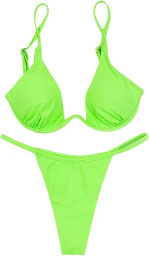Miniatura 3 de Conjunto de bikini triangular para mujer, de corte alto, con lazo lateral, de 2 piezas, con lunares, con cordón halter