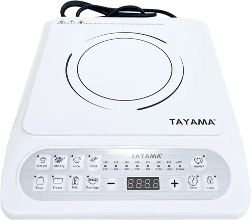 Miniatura 2 de TAYAMA Placa de inducción blanca de 1500 vatios con 8 ajustes