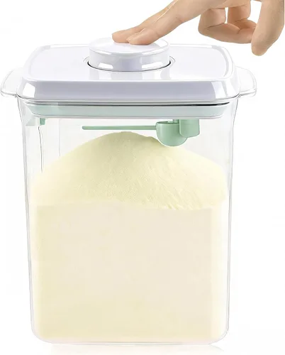 Contenedor de fórmula para bebé dispensador de fórmula con raspador y cuchara, un botón, práctico contenedor de leche en polvo de 35.27 oz sin BPA,
