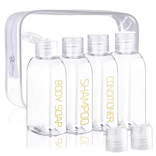 Miniatura 7 de Cosywell Kit de viaje de botellas exprimibles a prueba de fugas – 4 piezas de 3.4 onzas aprobadas por la TSA para champú, acondicionador y artículos
