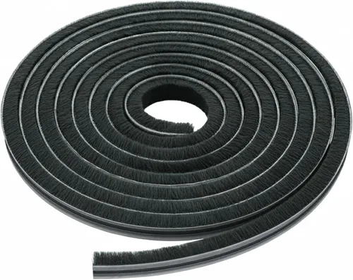Brixwell Burlete de flecos para puerta de tienda, altura de flecos de 0.250", rollo de 100', acabado negro - Tira de sellado para control de