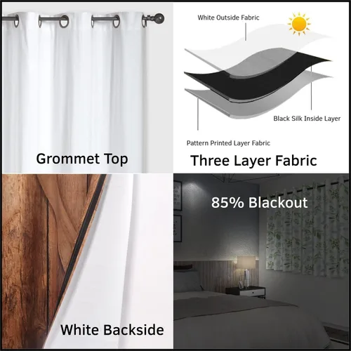 Miniatura 6 de Renaiss Cortinas de carpa para ventana, 29 pulgadas de ancho x 45 pulgadas de alto, pintura de tinta oriental, hojas de loto, lirio de agua negro