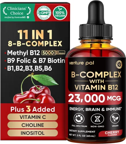 Gotas Líquidas de Complejo de Vitamina B de Venture Pal, B12 Metilcobalamina | B9 Fólico | B1,B2,B3,B5,B6,B7 - Vitamina C, Colina, Inositol,
