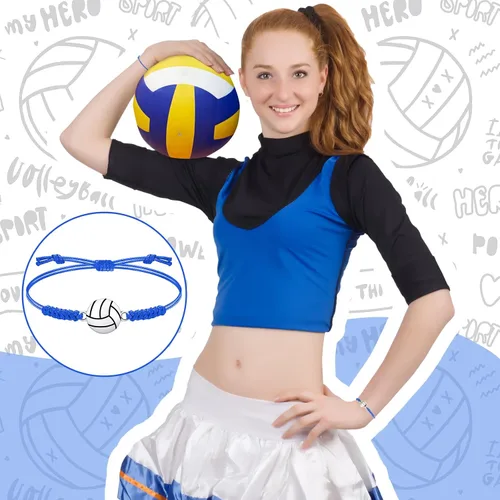 Miniatura 53 de 20 pulseras de voleibol ajustables, cuerda trenzada con dije de voleibol para niñas, mujeres, hombres, adolescentes, la mayoría de jugadores