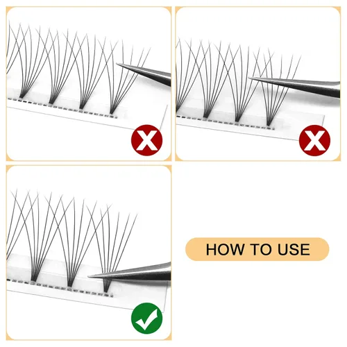 Miniatura 4 de QUEWEL Extensiones de pestañas prefabricadas en abanico, 6D Extensiones de pestañas prefabricadas de 0.07mm de grosor, rizado C, mezcla de 8-15mm
