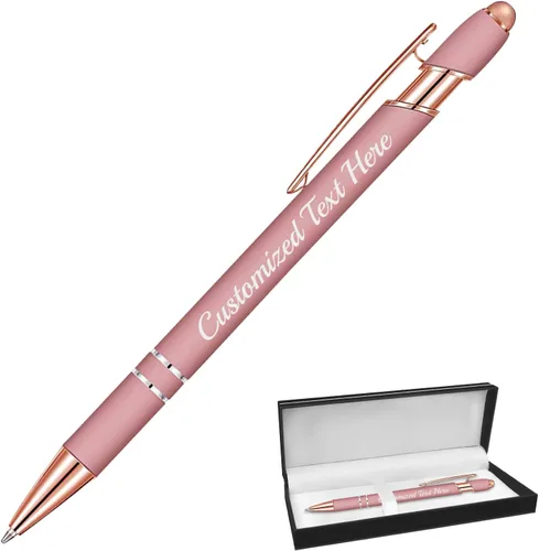 Miniatura 38 de Aolun 108 bolígrafos personalizados al por mayor con stylus grabado, bolígrafos personalizados, metal suave al tacto, grabado de nombre, logotipo
