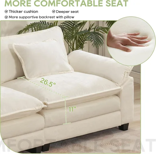Miniatura 4 de Oprisen Sofá Seccional Modular, Cómodo Cloud Couch Sofá Seccional, Sofá Cama de Chenilla con Asiento Profundo con Almohadas Decorativas para Sala