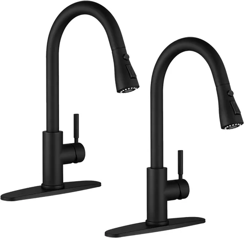 Miniatura 9 de WEWE Grifos de cocina con pulverizador desplegable, grifo de cocina de estilo granja en bronce cepillado con aceite, comercial, moderno, de arco