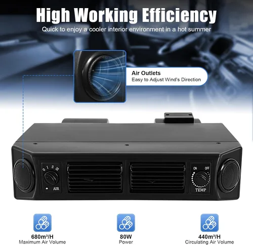 Miniatura 2 de Aire acondicionado Evaporador Cool 12V 8A 3 velocidades 80W Universal Car Truck A/C Motor de cobre Negro