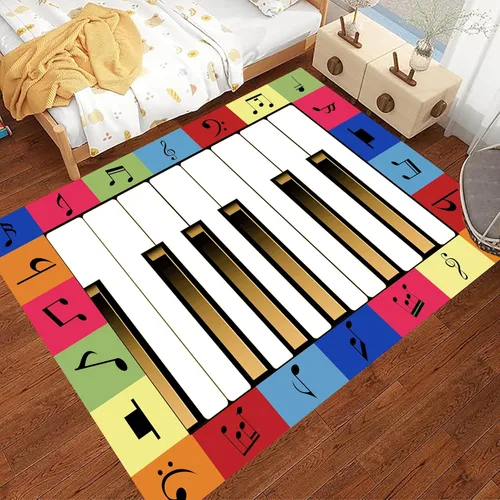 Miniatura 3 de Alfombra infantil de 5 x 7 pies, alfombra de juegos para el aula, alfombra para niños con respaldo de goma, coloridos dibujos animados piano, notas